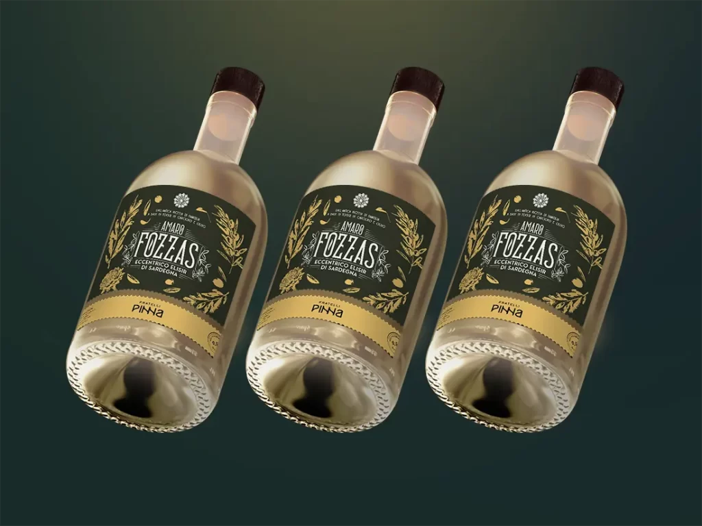 Packaging realizzati per l'Amaro Fozzas dei Fratelli Pinna