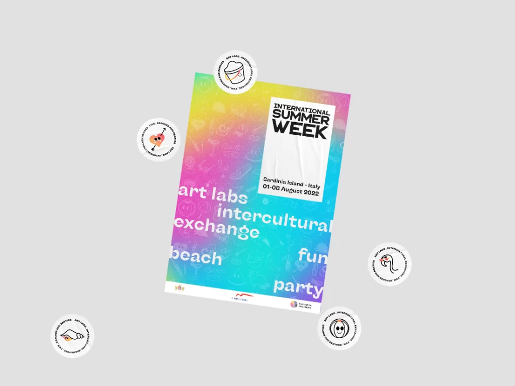 Poster e selezione di stickers per International Summer Week 2022.